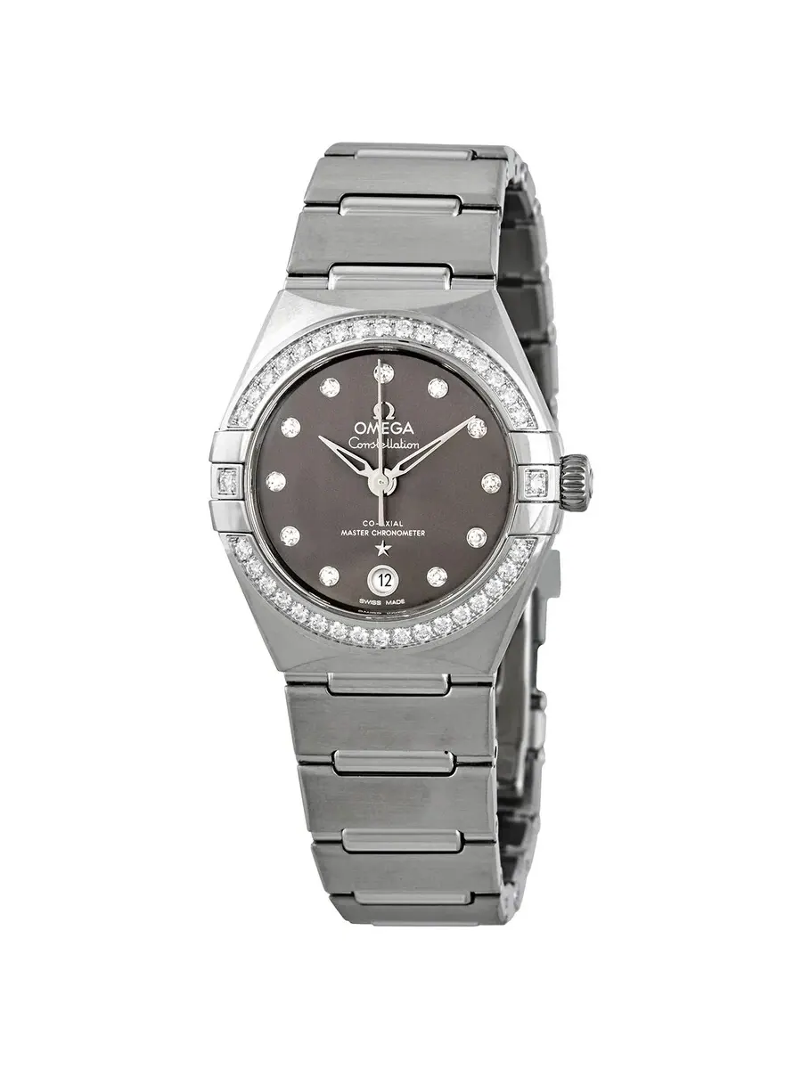 Женские часы Omega Constellation Automatic Chronometer с серым циферблатом и бриллиантами 131.15.29.20.56.001 — серебристый