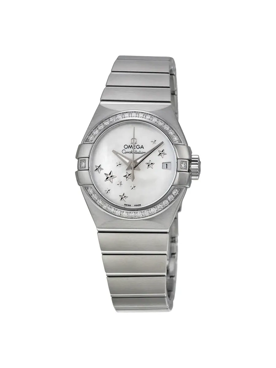 Женские часы Omega Constellation Automatic с перламутровым циферблатом и бриллиантами 123.15.27.20.05.001 — серебристый