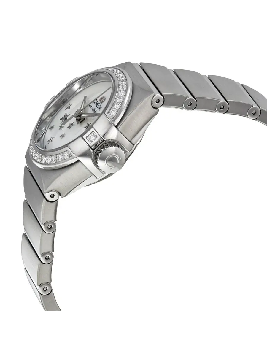 Женские часы Omega Constellation Automatic с перламутровым циферблатом и бриллиантами 123.15.27.20.05.001, оттенок серебряный