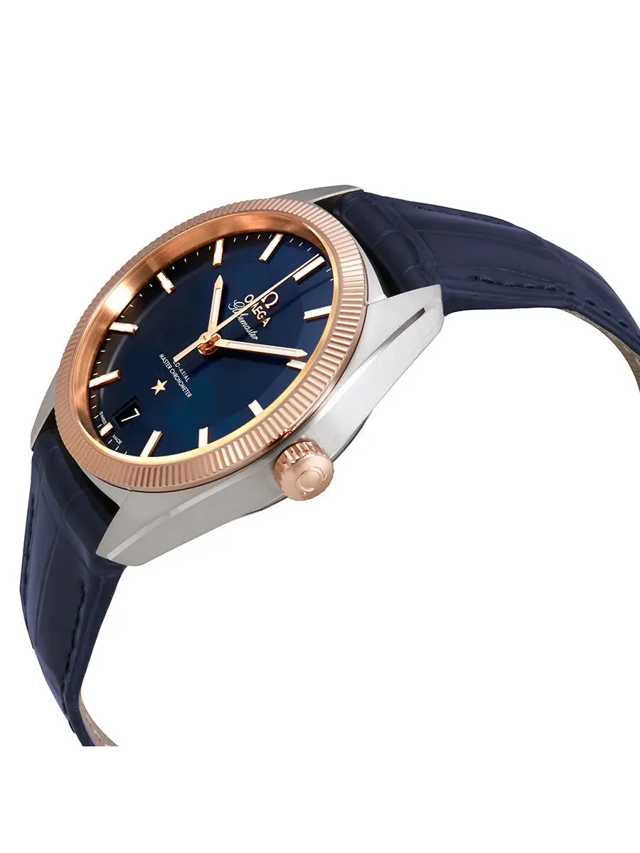 Мужские часы Omega Constellation Automatic с синим циферблатом и синим кожаным ремешком 130.23.39.21.03.001, оттенок синий