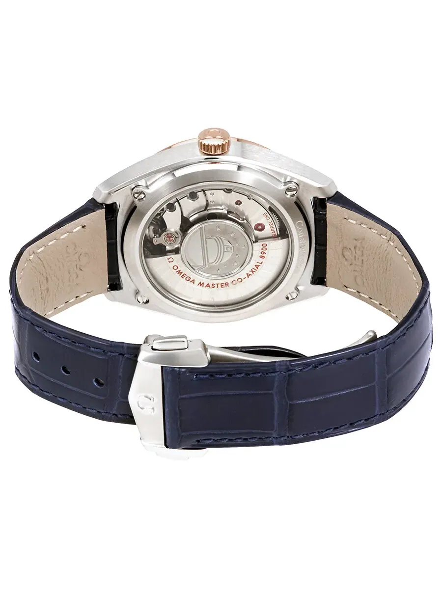 Мужские часы Omega Constellation Automatic с синим циферблатом и синим кожаным ремешком 130.23.39.21.03.001, оттенок синий