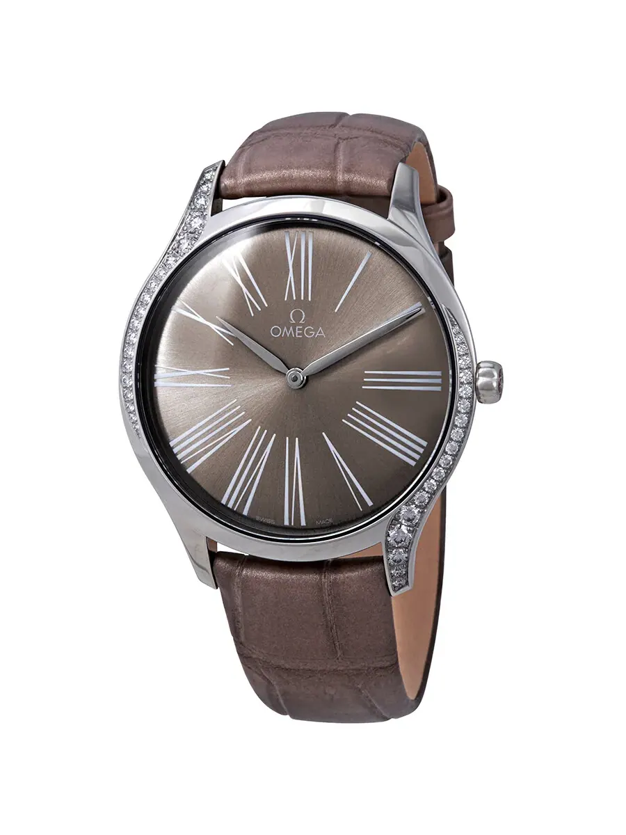 Женские часы Omega De Ville с серым циферблатом и бриллиантами 428.18.39.60.13.001