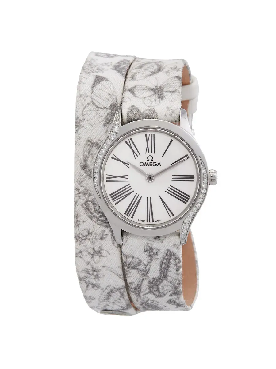 Женские часы Omega De Ville Quartz с белым циферблатом и бриллиантами 428.17.26.60.04.002