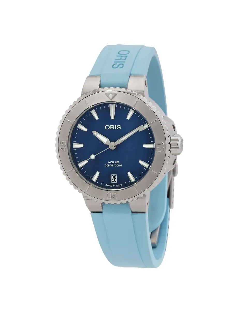 Женские часы Oris Aquis Automatic с синим циферблатом 01 733 7770 4155-07 4 18 65FC — серебристый