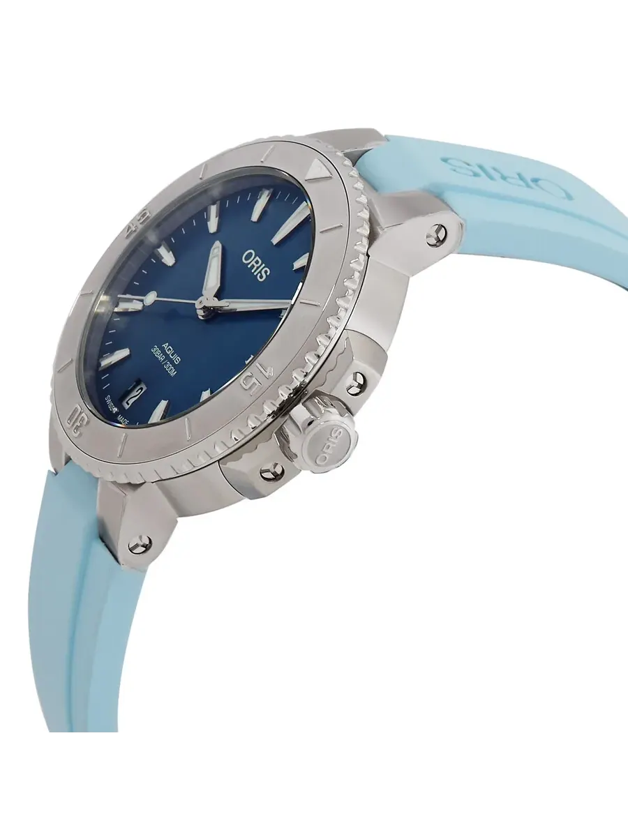 Женские часы Oris Aquis Automatic с синим циферблатом 01 733 7770 4155-07 4 18 65FC — изображение 2 из 3, оттенок серебряный