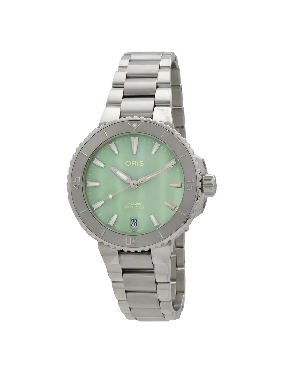 Часы Oris Aquis Automatic 36.5mm с зеленым циферблатом 01 733 7770 4157-07 8 18 05P — серебристый