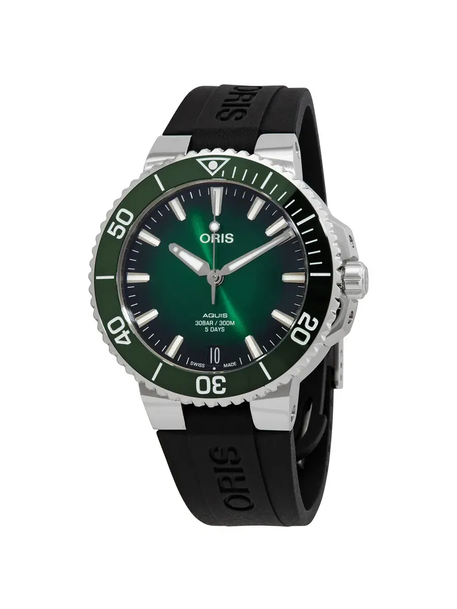 Мужские часы Oris Aquis Automatic с зеленым циферблатом 01 400 7769 4157-07 4 22 74FC — серебристый