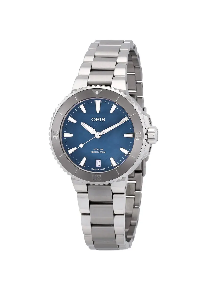 Часы Oris Aquis Date Automatic с синим перламутровым циферблатом 01 733 7770 4155-07 8 18 05P — серебристый
