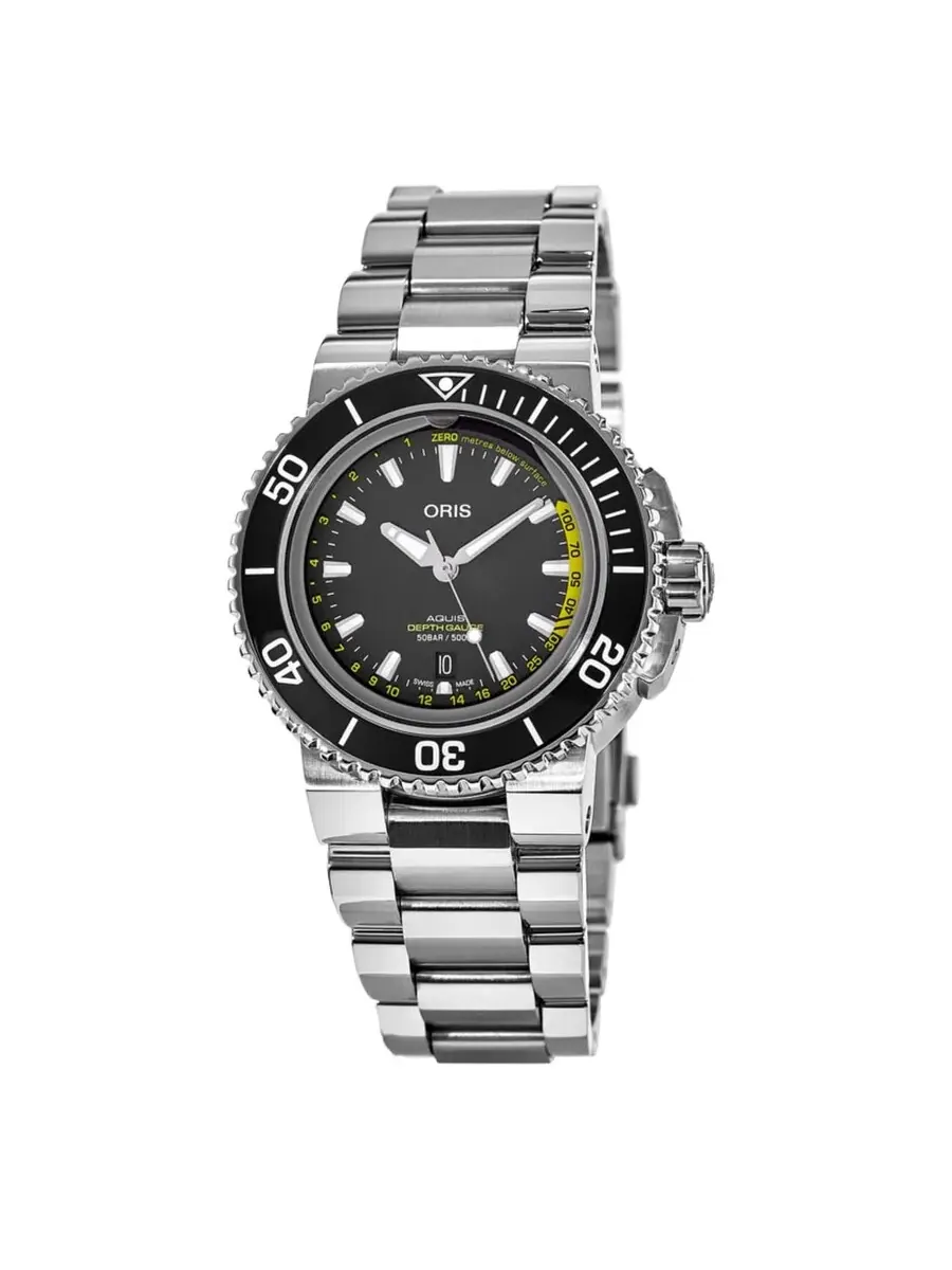 Мужские часы Oris Aquis Depth Gauge Automatic с черным циферблатом 01 733 7755 4154-Set MB — черный