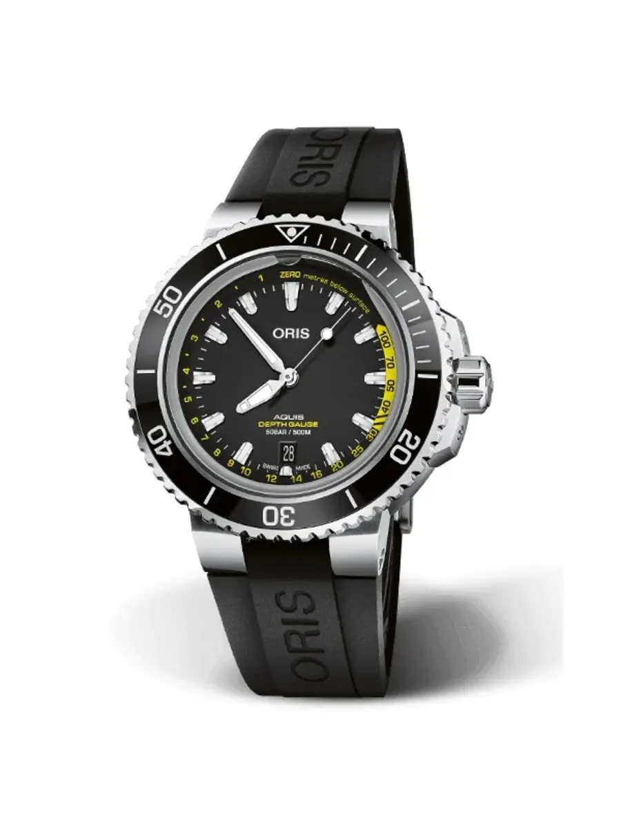 Мужские часы Oris Aquis Depth Gauge Automatic с черным циферблатом 01 733 7755 4154-Set RS — черный