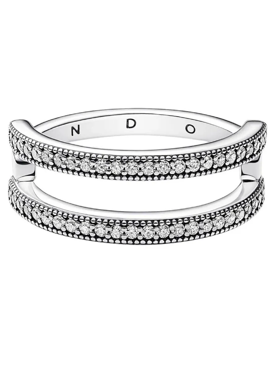 Кольцо Pandora Pave двойной полосы из серебра 925 пробы