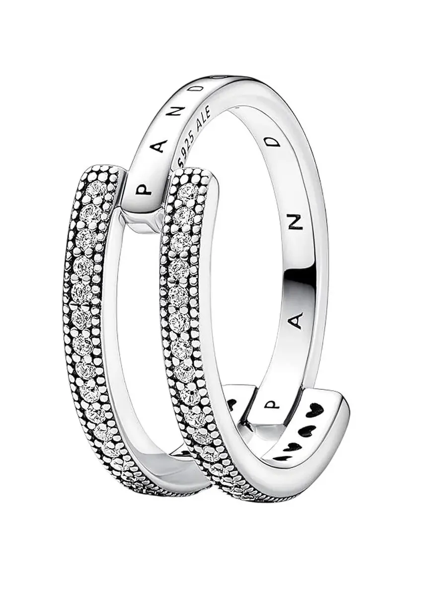 Кольцо Pandora Pave двойной полосы из серебра 925 пробы — изображение 2 из 2, оттенок серебряный