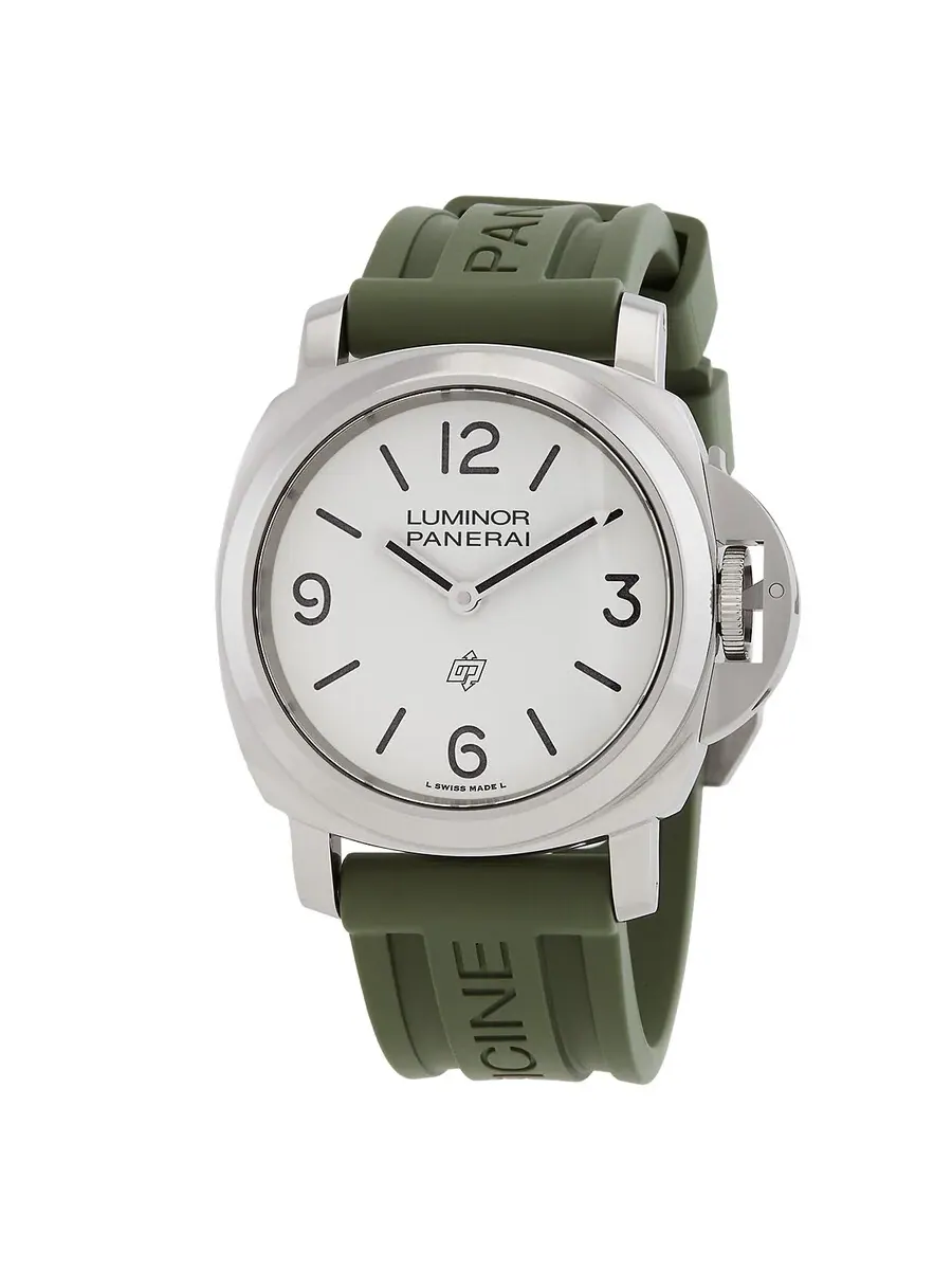 Мужские часы Panerai Luminor 44 мм Base Logo Automatic с белым циферблатом PAM01087 — серебристый