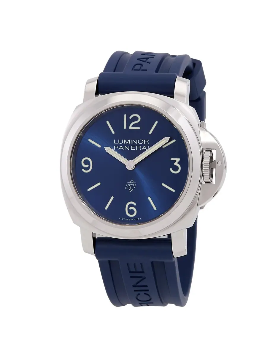 Мужские часы Panerai Luminor Base Logo 44мм с автоматическим механизмом и синим циферблатом PAM01623 — серебристый