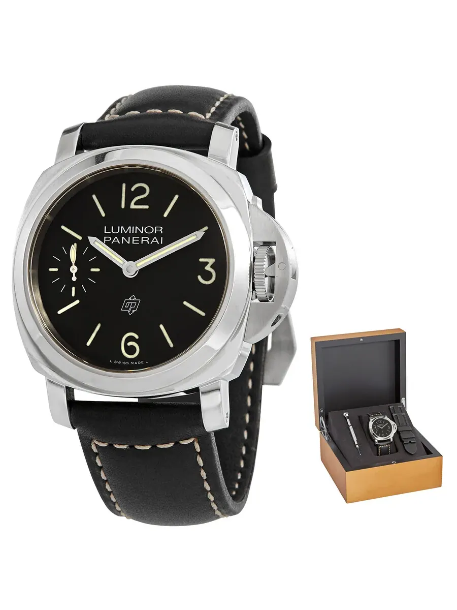 Мужские часы Panerai Luminor Logo с ручным заводом и черным циферблатом PAM01084