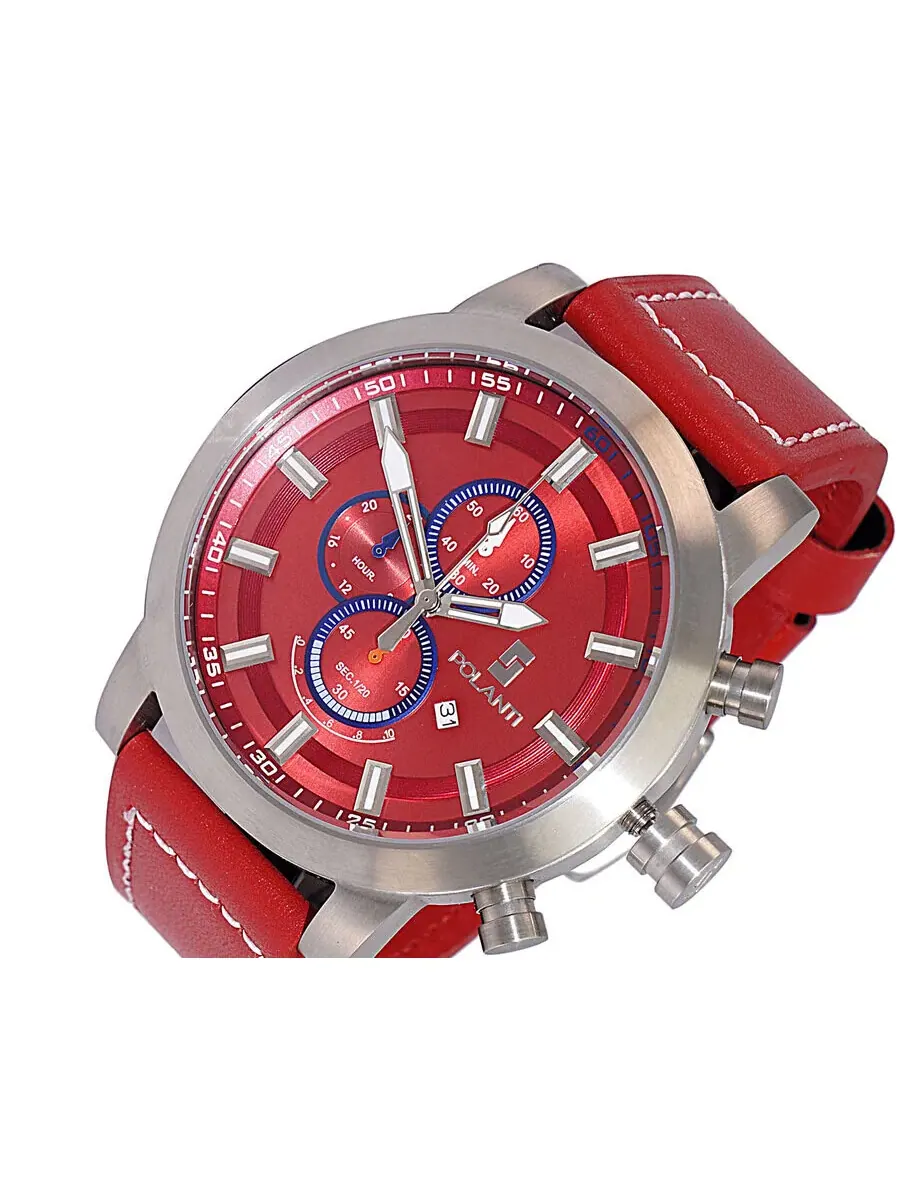Мужские часы Polanti Rogue Chronograph Quartz с красным циферблатом RG0001M-SS — изображение 2 из 4, оттенок серебряный