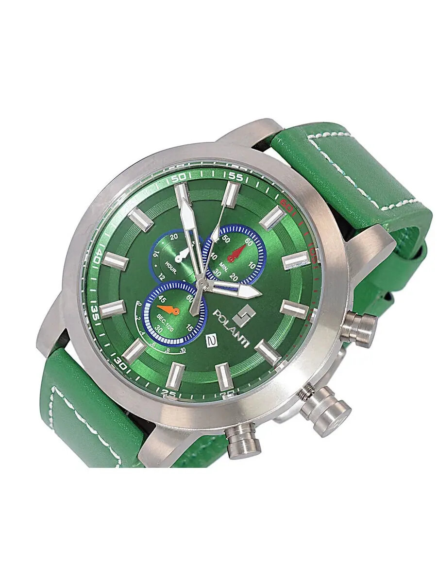 Мужские часы Polanti Rogue Chronograph Tachymeter с зеленым циферблатом RG0001G-SS — изображение 5 из 5, оттенок серебряный