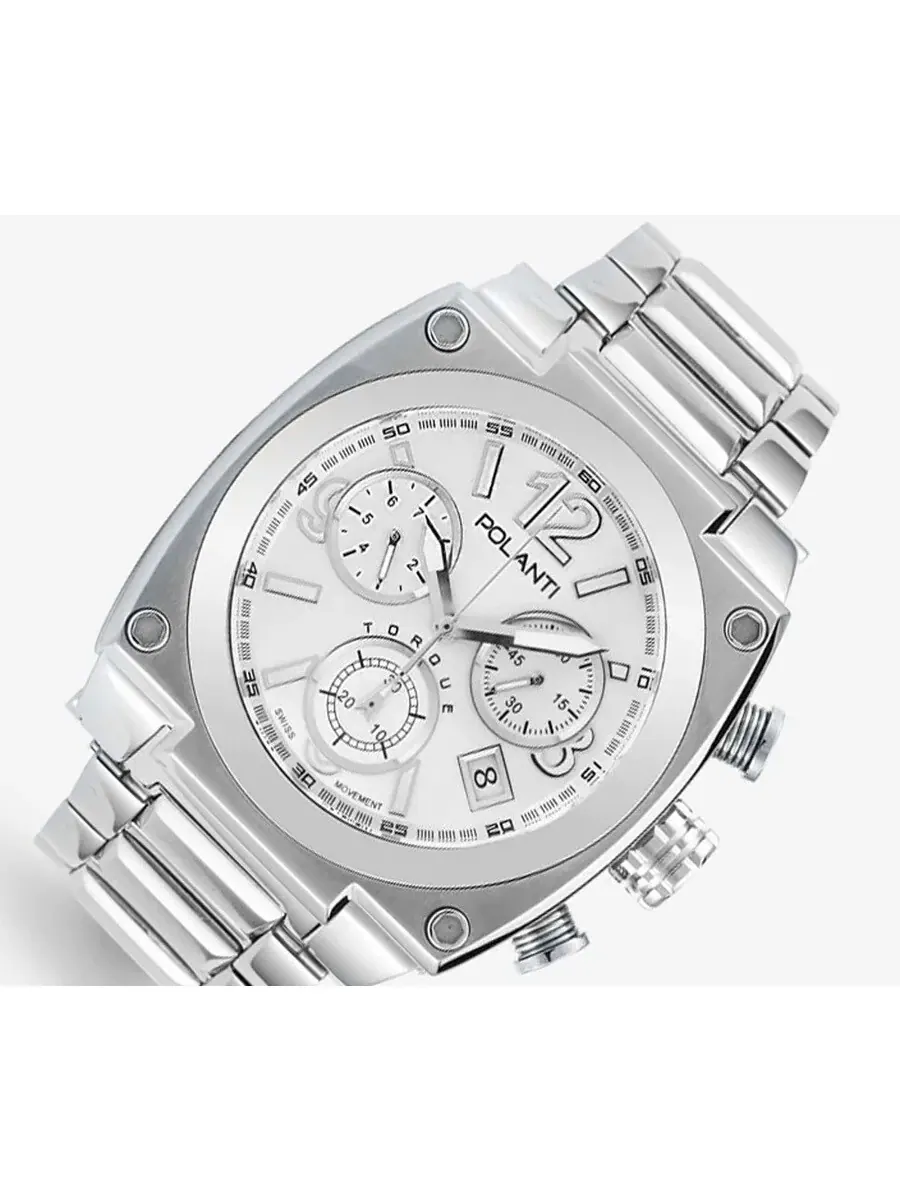 Мужские часы Polanti Torque II Chrono Chronograph с белым циферблатом PLT2003-SWT — серебристый