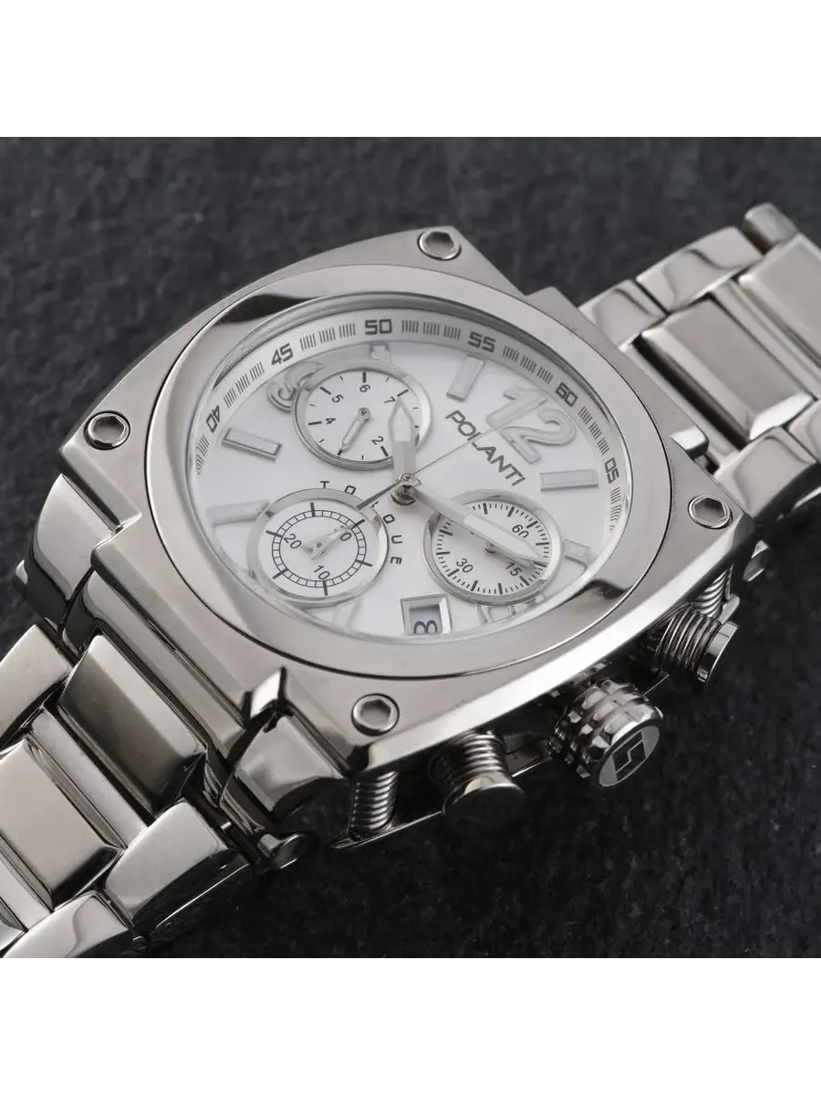 Мужские часы Polanti Torque II Chrono Chronograph с белым циферблатом PLT2003-SWT — изображение 3 из 5, оттенок серебряный