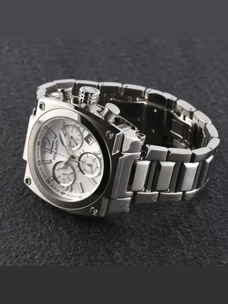 Мужские часы Polanti Torque II Chrono Chronograph с белым циферблатом PLT2003-SWT — изображение 4 из 5, оттенок серебряный