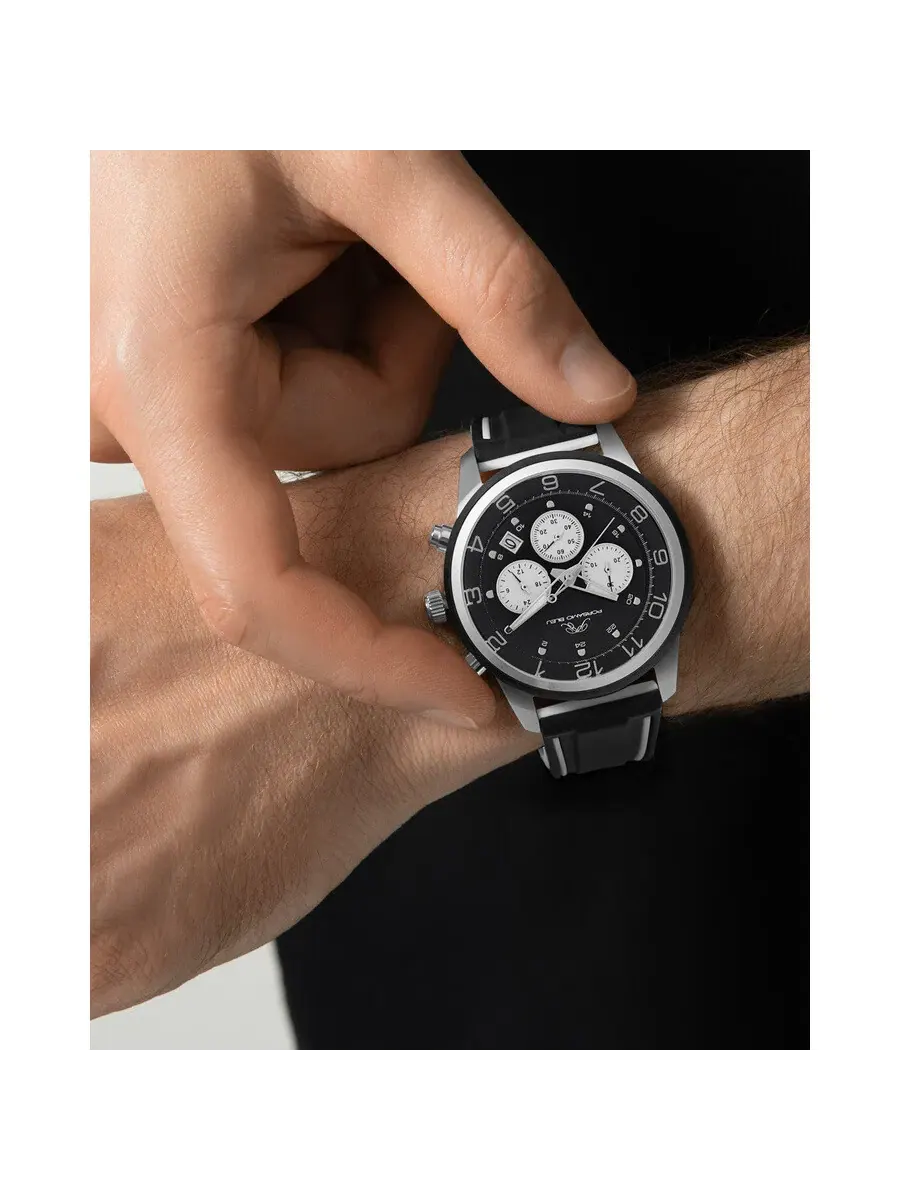 Мужские часы Porsamo Bleu Arthur Chronograph Quartz с черным циферблатом 1092AARR — изображение 2 из 6, оттенок серебряный