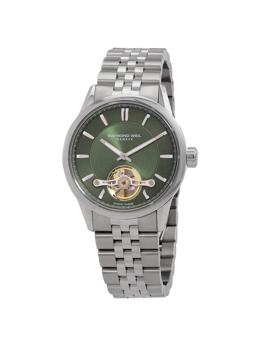 Мужские автоматические часы Raymond Weil Freelancer с зеленым циферблатом, модель 2781-ST-52051 — серебристый