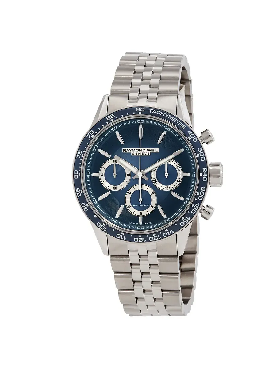 Мужские часы Raymond Weil Freelancer Chronograph Automatic с синим циферблатом 7741-ST3-50021 — синий