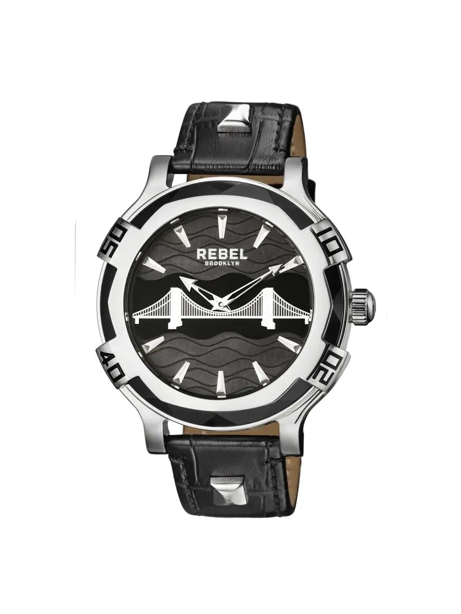 Мужские часы Rebel Brooklyn Bridge с черным циферблатом RB102-4071 — серебристый