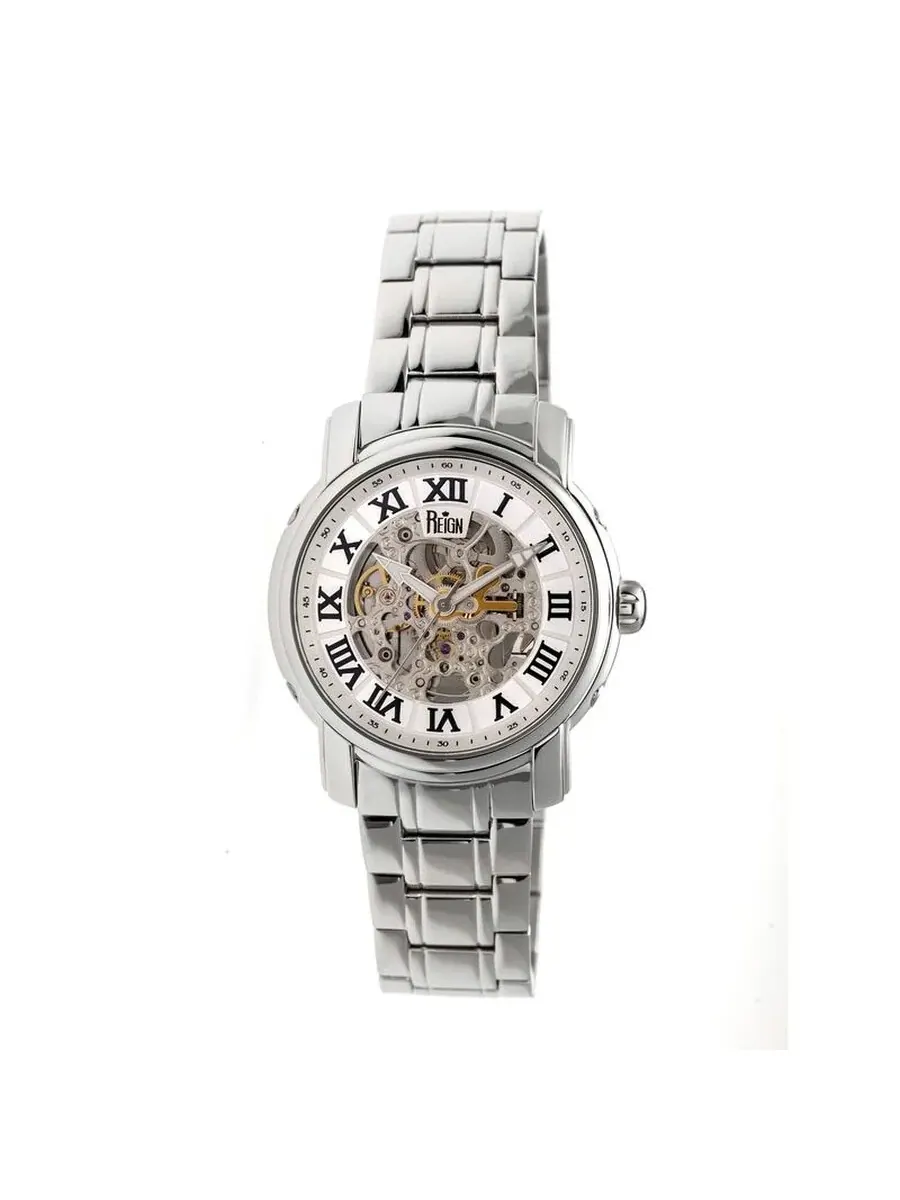 Мужские часы Reign Kahn Silver Skeleton с римскими цифрами серебристого цвета, браслет, модель RN4301 — серебристый