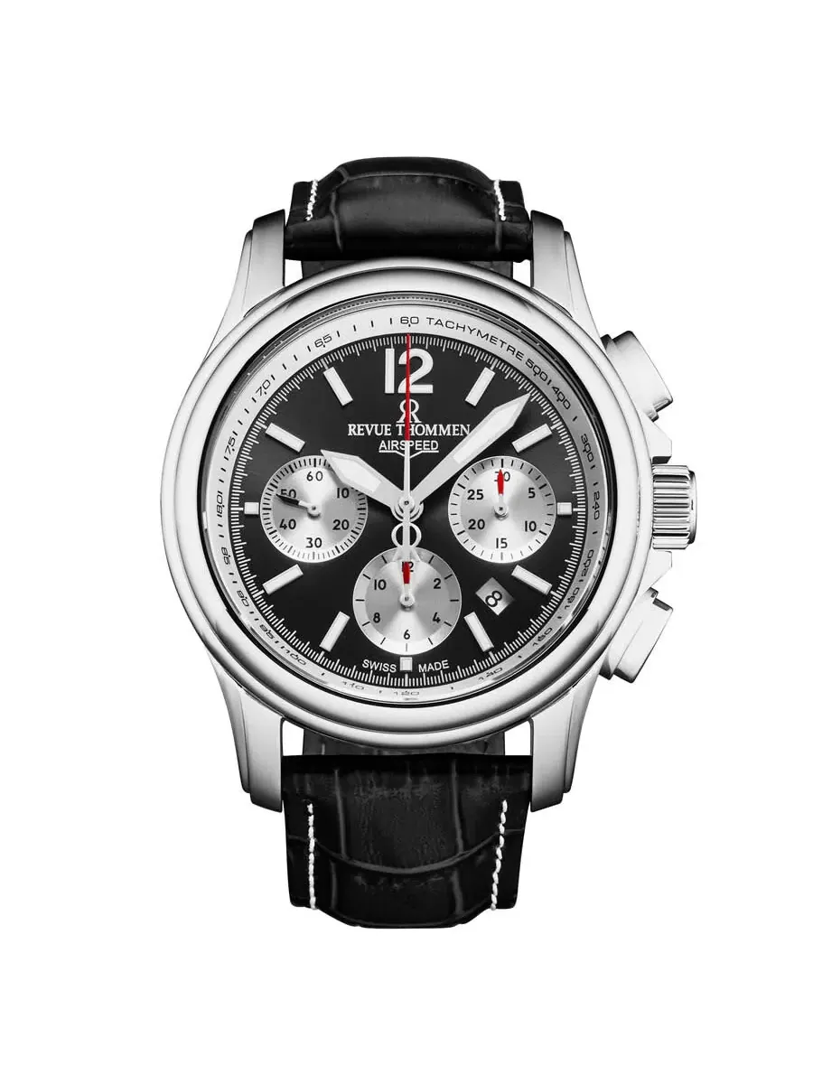 Мужские часы Revue Thommen Air Speed Chronograph Automatic с черным циферблатом, модель 16041.6337