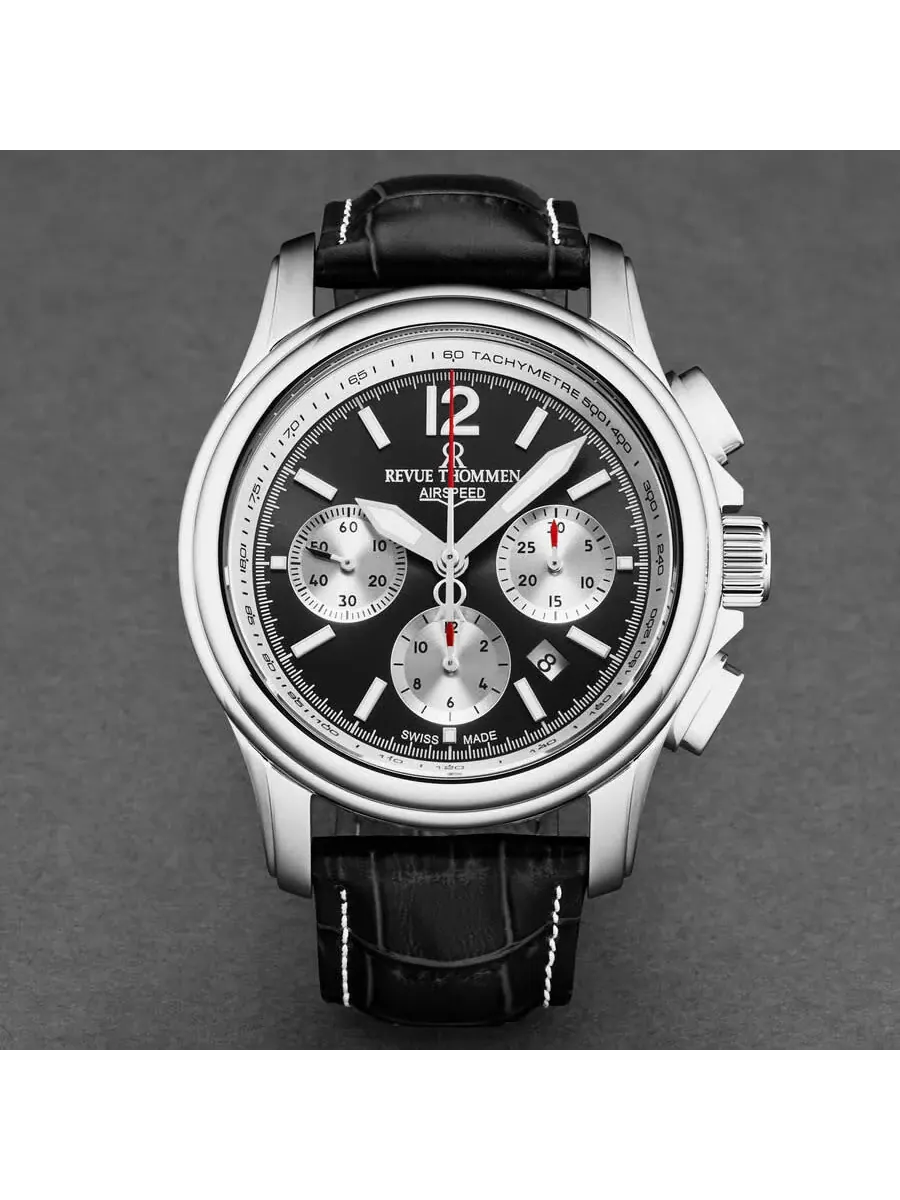 Мужские часы Revue Thommen Air Speed Chronograph Automatic с черным циферблатом, модель 16041.6337 — изображение 4 из 4