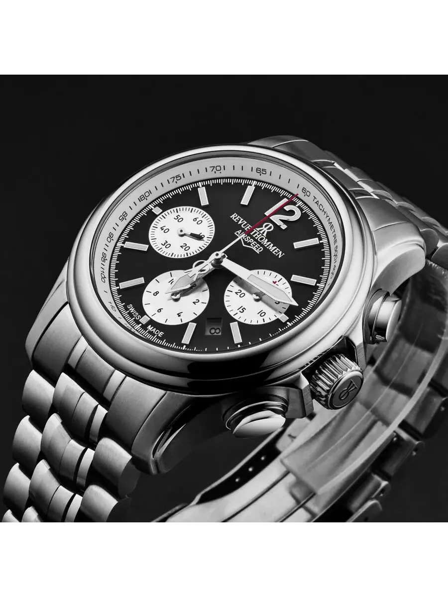 Мужские часы Revue Thommen Air Speed Chronograph Automatic с черным циферблатом, модель 16041.6437 — изображение 2 из 4