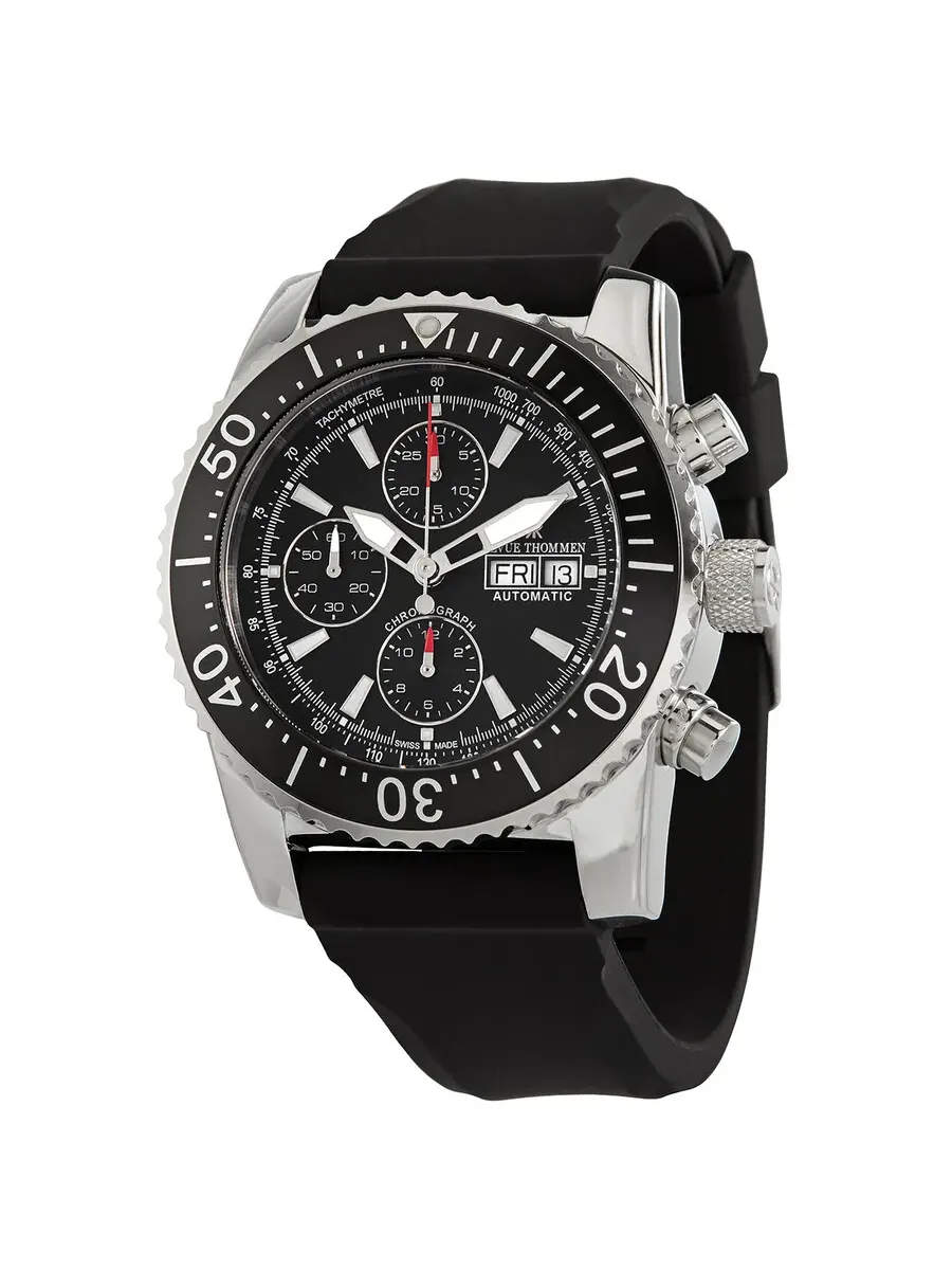 Мужские часы Revue Thommen Air Speed Chronograph Automatic с черным циферблатом, модель 17030.6534 — черный