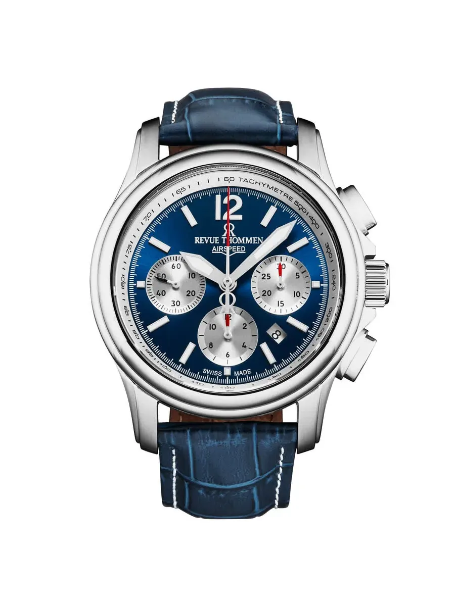 Мужские часы Revue Thommen Air Speed Chronograph Automatic с синим циферблатом 16041.6335