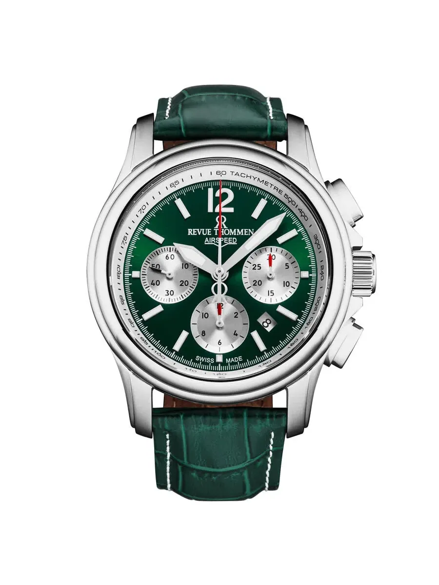 Мужские часы Revue Thommen Air Speed Chronograph Automatic с зеленым циферблатом 16041.6334