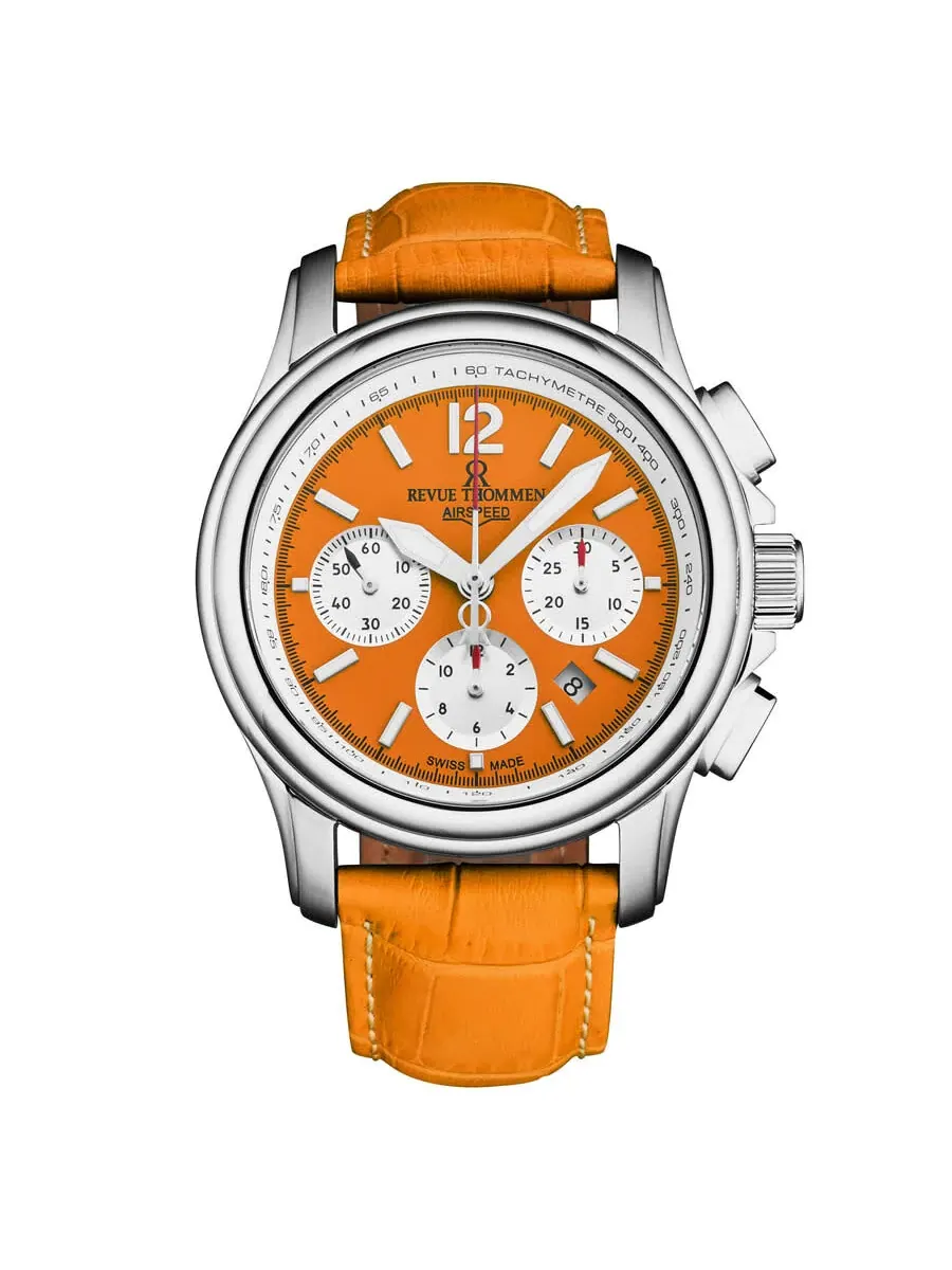 Мужские часы Revue Thommen Air Speed Chronograph Automatic с оранжевым циферблатом 16041.6339