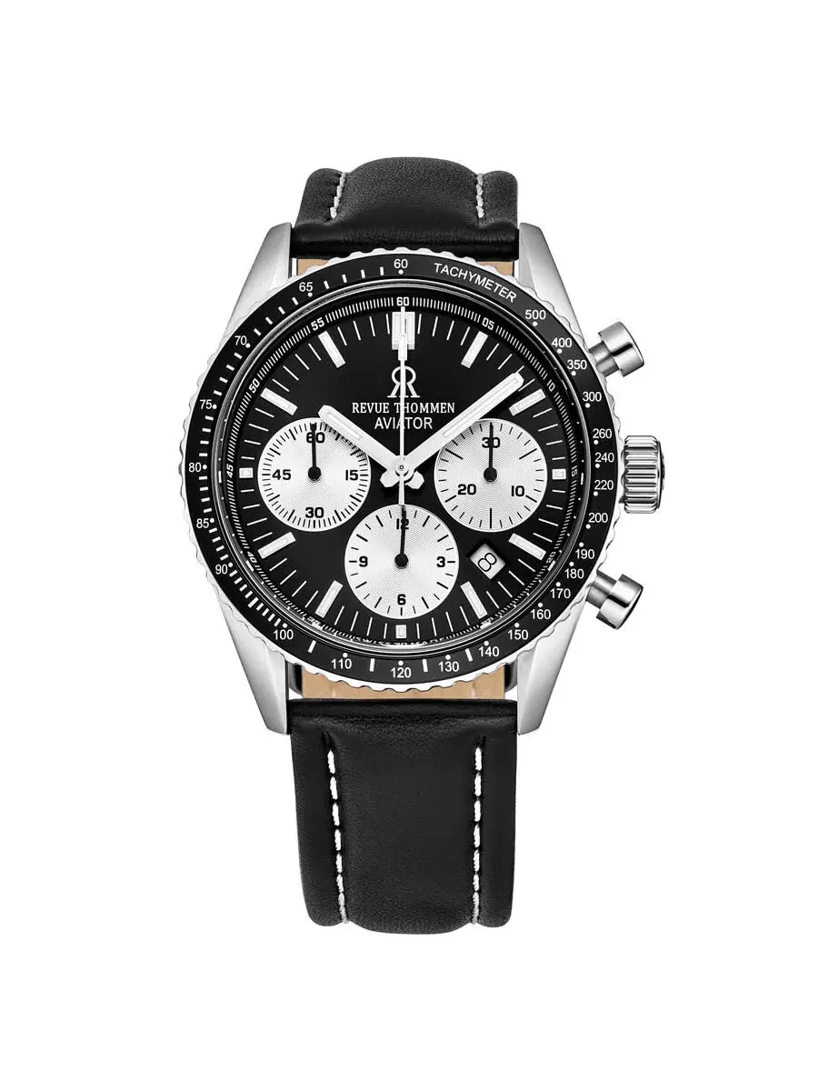 Мужские часы Revue Thommen Aviator Chronograph Automatic с черным циферблатом, модель 17000.6534