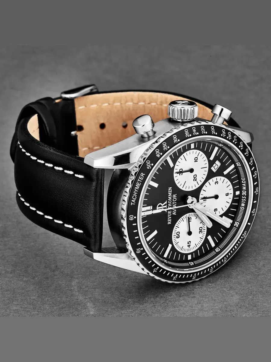 Мужские часы Revue Thommen Aviator Chronograph Automatic с черным циферблатом, модель 17000.6534 — изображение 2 из 6