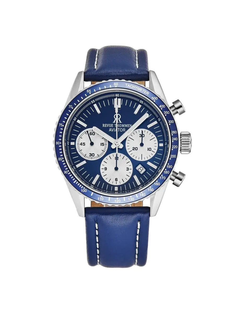 Мужские часы Revue Thommen Aviator Chronograph Automatic с синим циферблатом 17000.6535