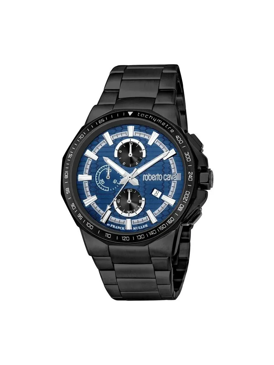 Мужские часы Roberto Cavalli Fashion Watch Chronograph Quartz Blue Dial RV1G200M0061 — черный