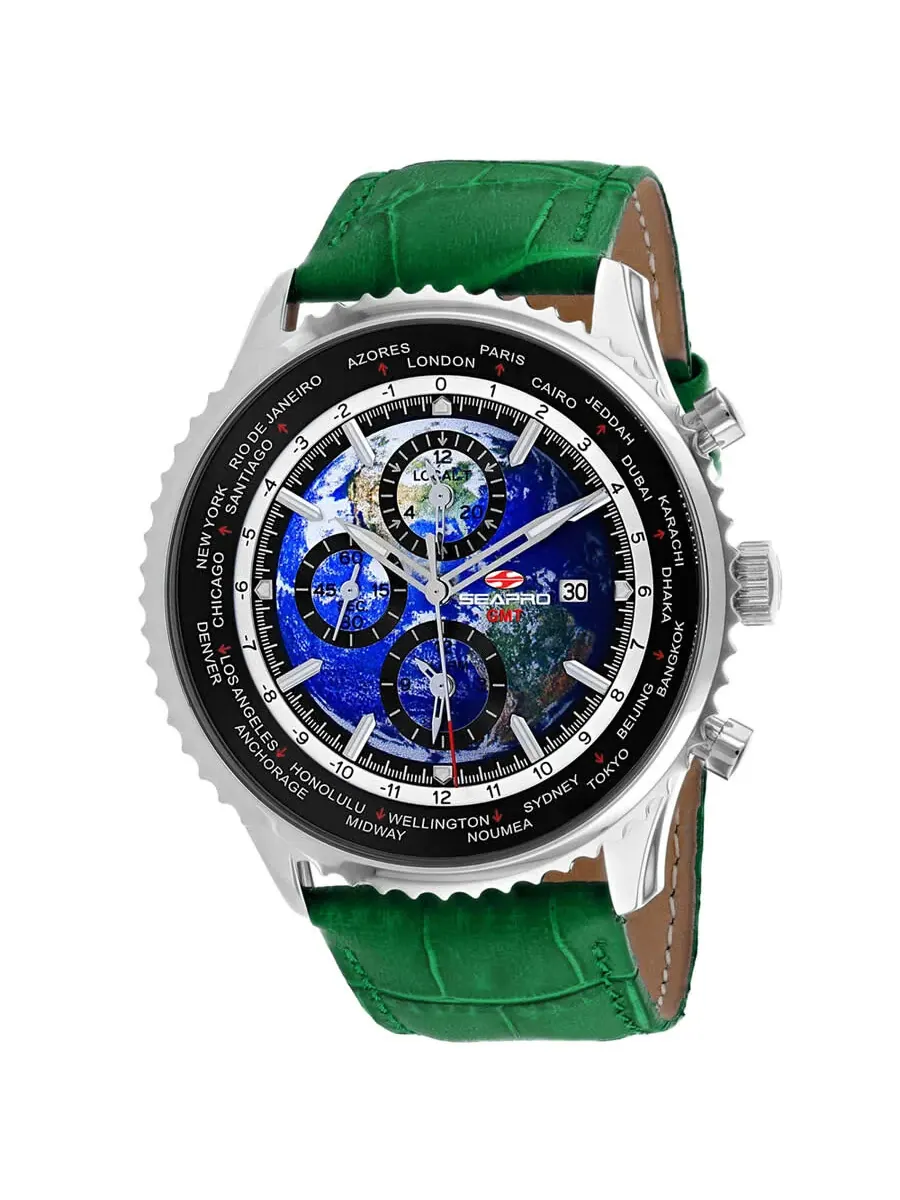 Мужские часы Seapro Meridian World Timer GMT с синим циферблатом SP7133 — серебристый