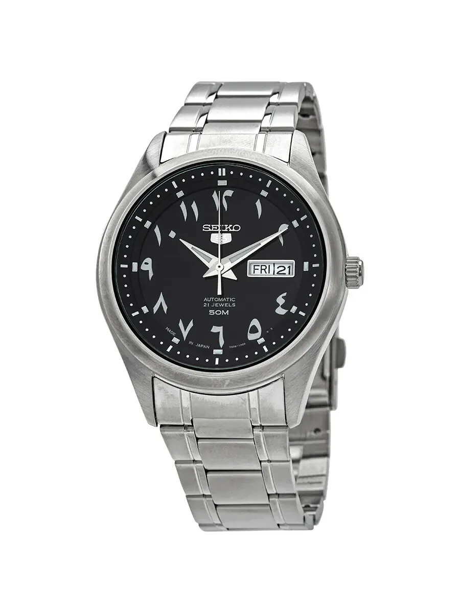 Мужские механические часы Seiko 5 с черным арабским циферблатом SNKP21J1 — изображение 2 из 4, оттенок серебряный