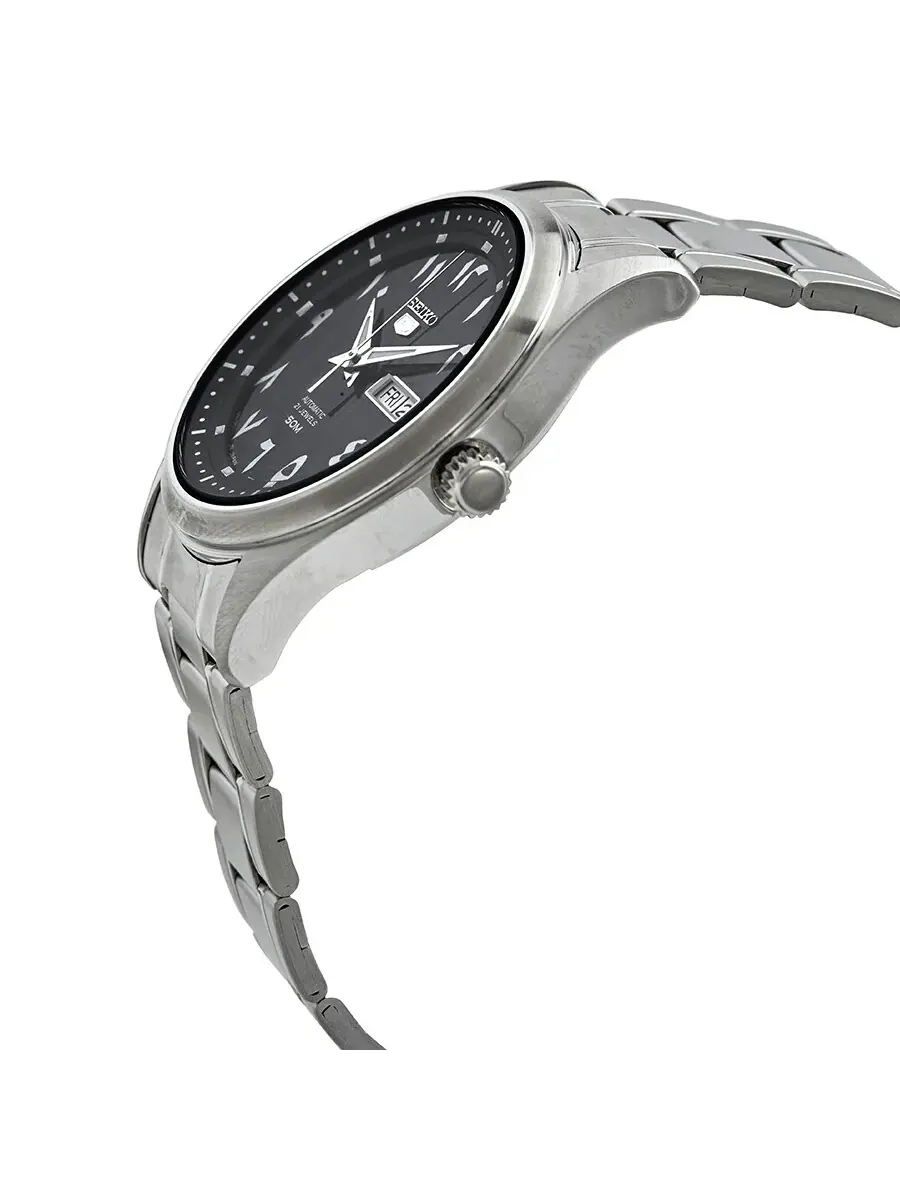 Мужские механические часы Seiko 5 с черным арабским циферблатом SNKP21J1 — изображение 3 из 4, оттенок серебряный