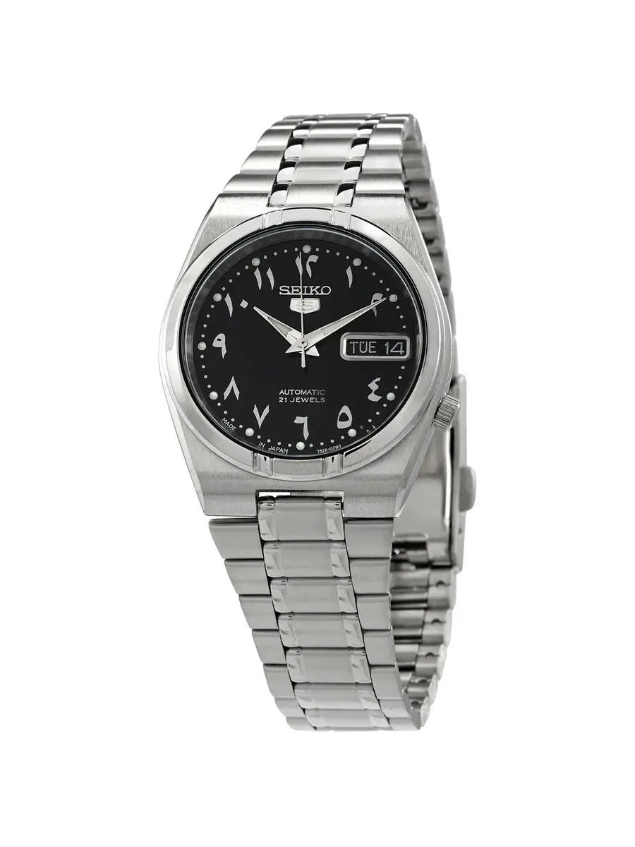 Мужские часы Seiko 5 Automatic с черным арабским циферблатом и корпусом из нержавеющей стали SNK063J5 — серебристый