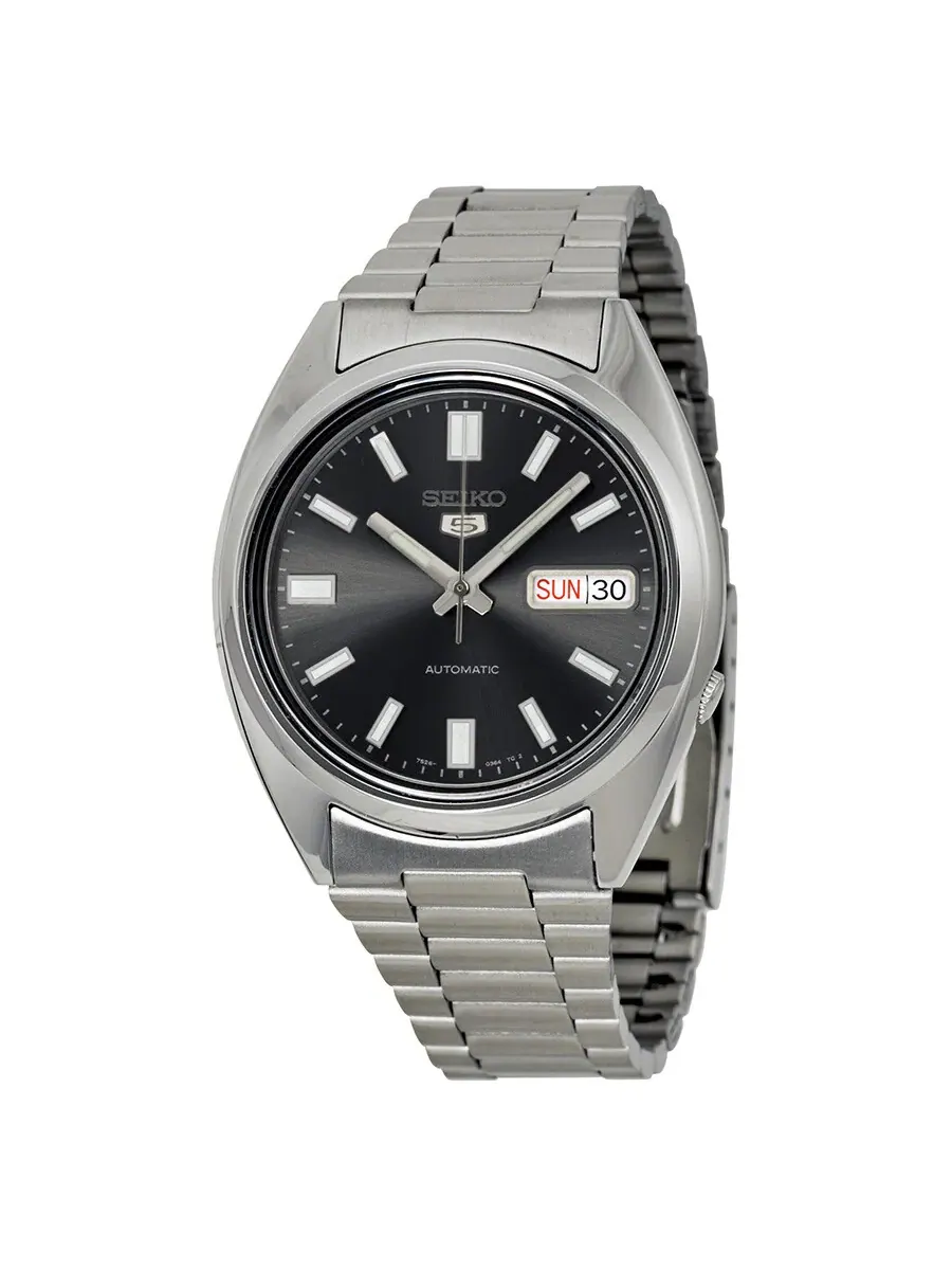 Мужские часы Seiko 5 с автоматическим механизмом, черным циферблатом и корпусом из нержавеющей стали SNXS79K1 — серебристый