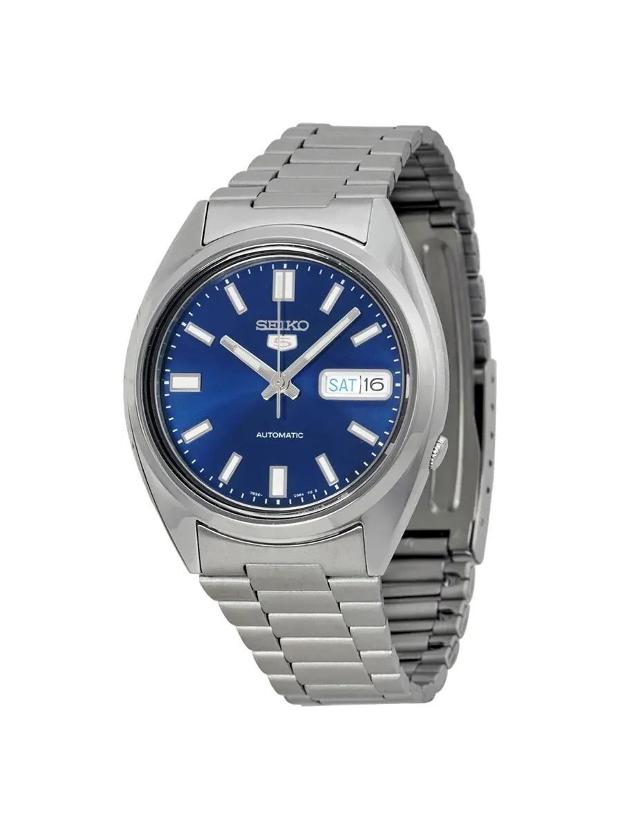 Мужские часы Seiko 5 Automatic с синим циферблатом и корпусом из нержавеющей стали SNXS77 — серебристый