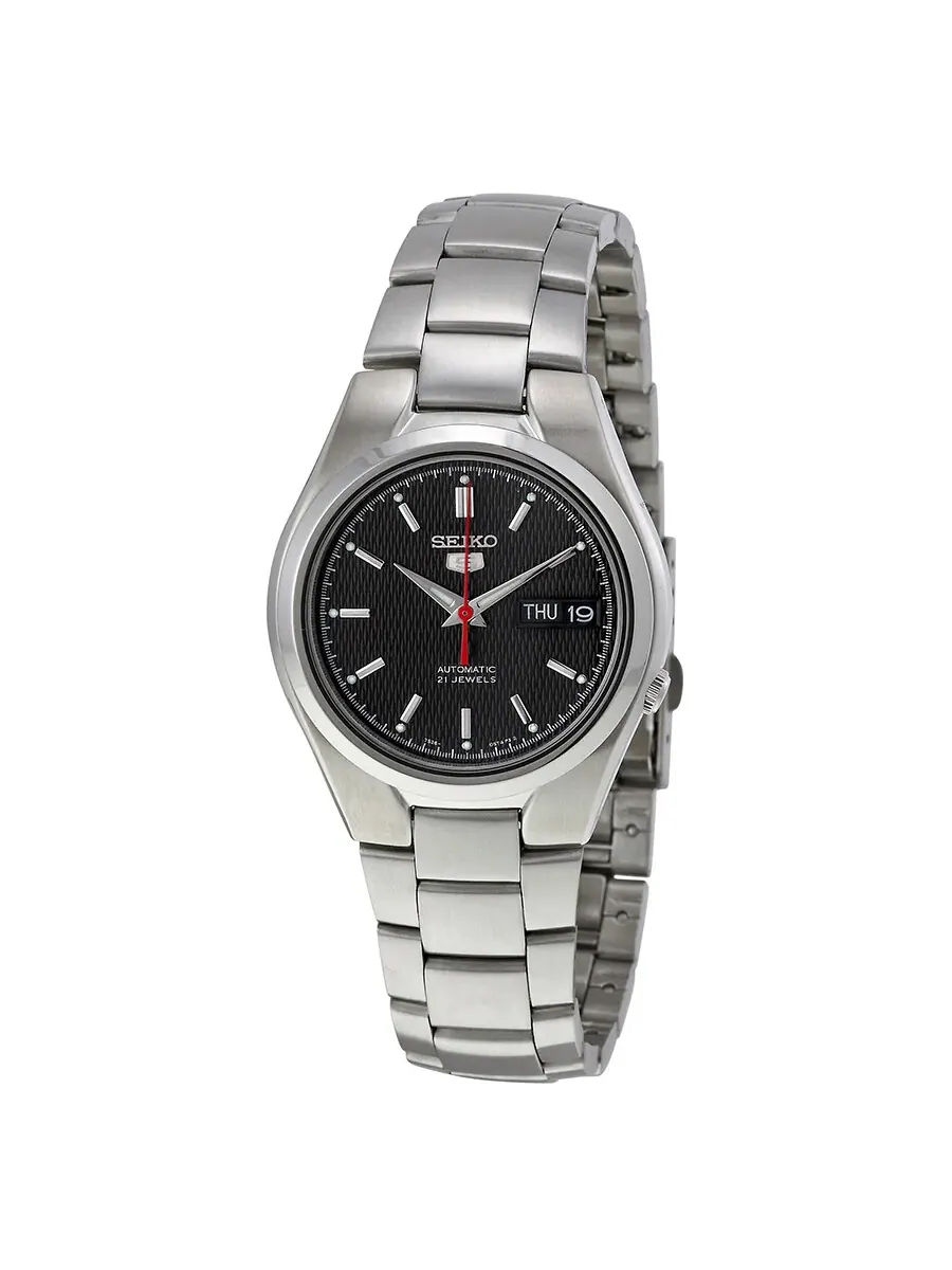 Мужские часы Seiko серии 5 с автоматическим механизмом и черным циферблатом SNK607 — серебристый