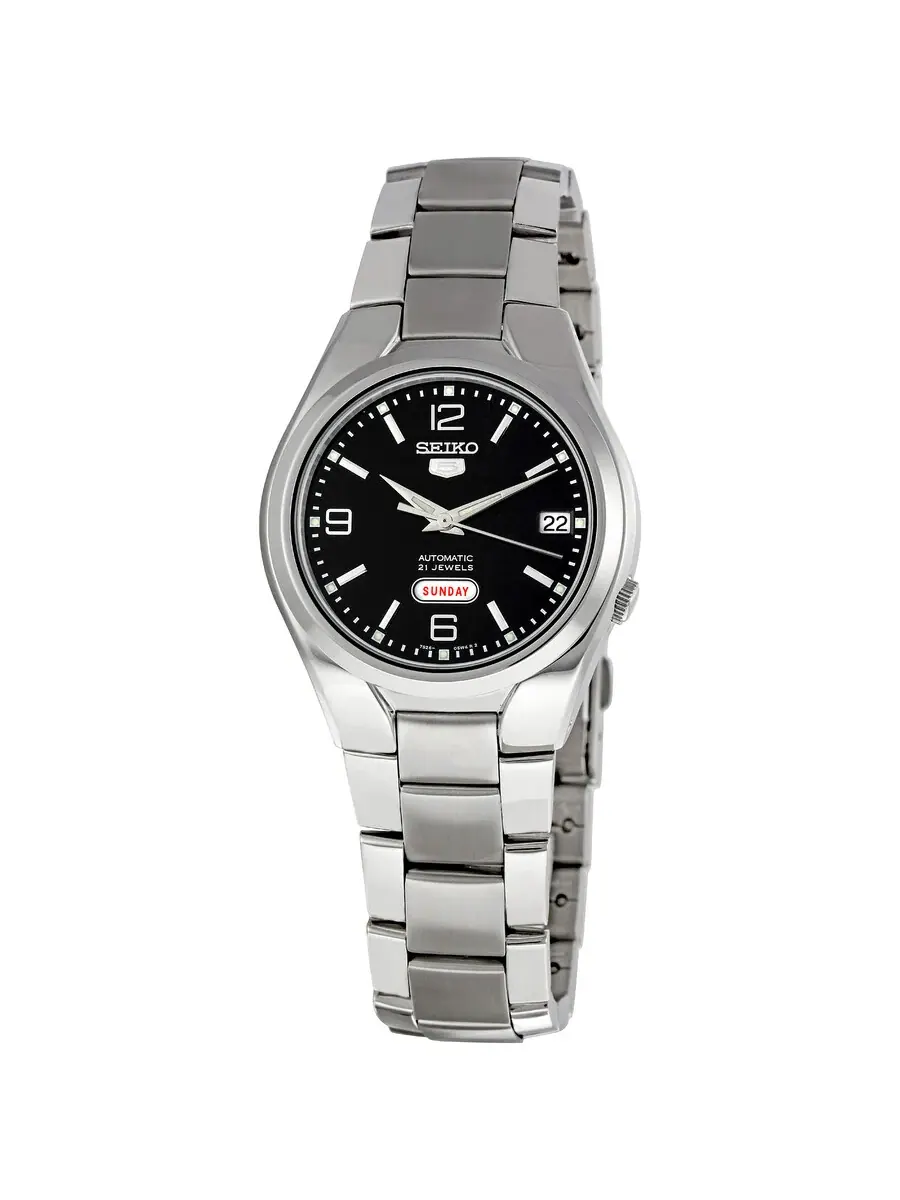 Мужские часы Seiko 5 с черным циферблатом и стальным корпусом SNK623 — серебристый