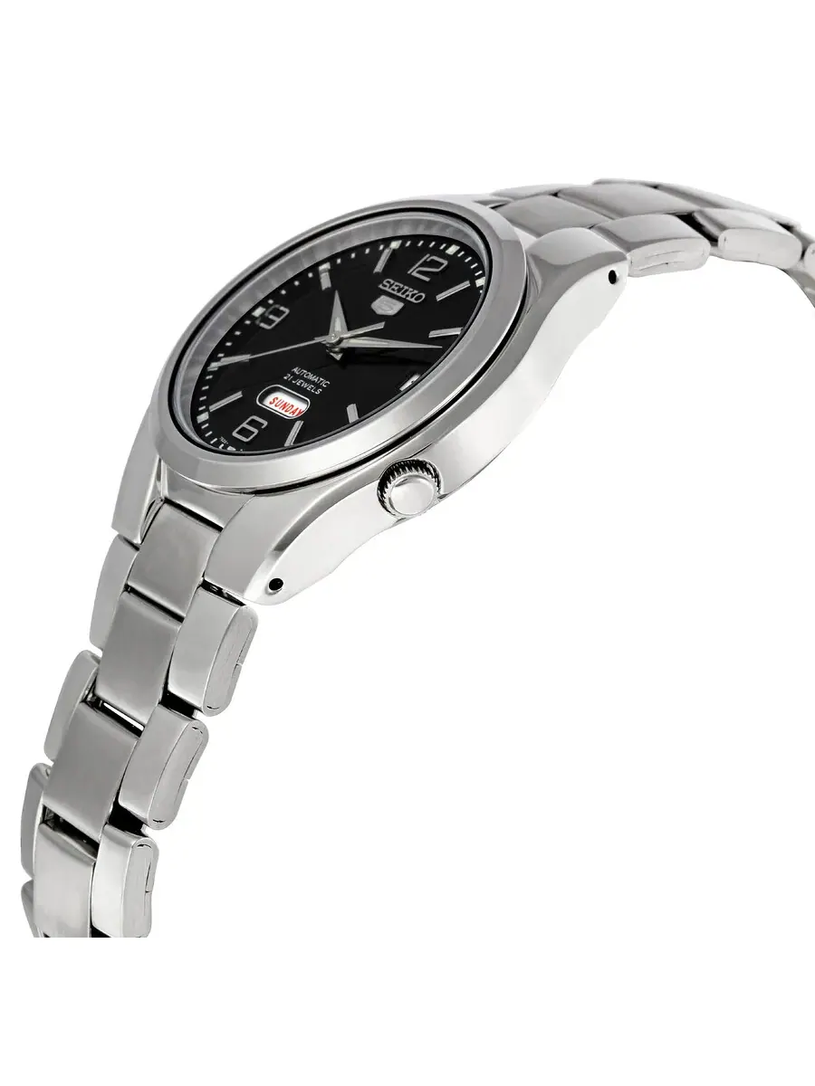 Мужские часы Seiko 5 с черным циферблатом и стальным корпусом SNK623 — изображение 2 из 4, оттенок серебряный