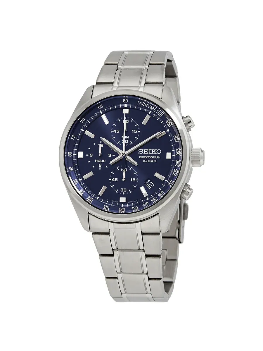 Мужские часы Seiko Chronograph Quartz с синим циферблатом SSB377 — серебристый